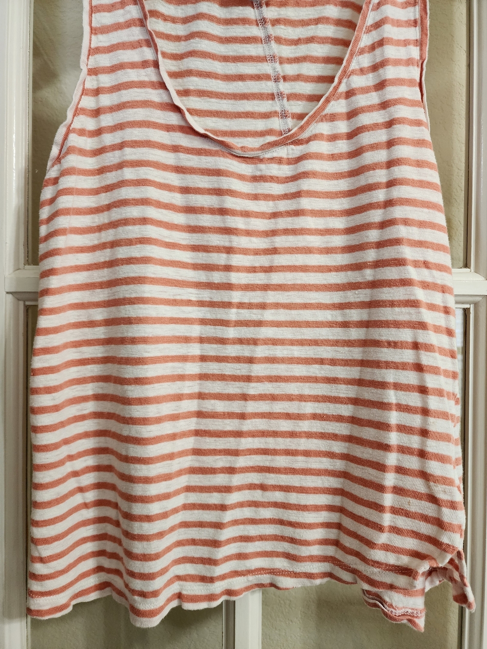 Sanctuary 100% Linen Striped Scoop Neck Tank Top Coral White Small - Picture 6 of 9
